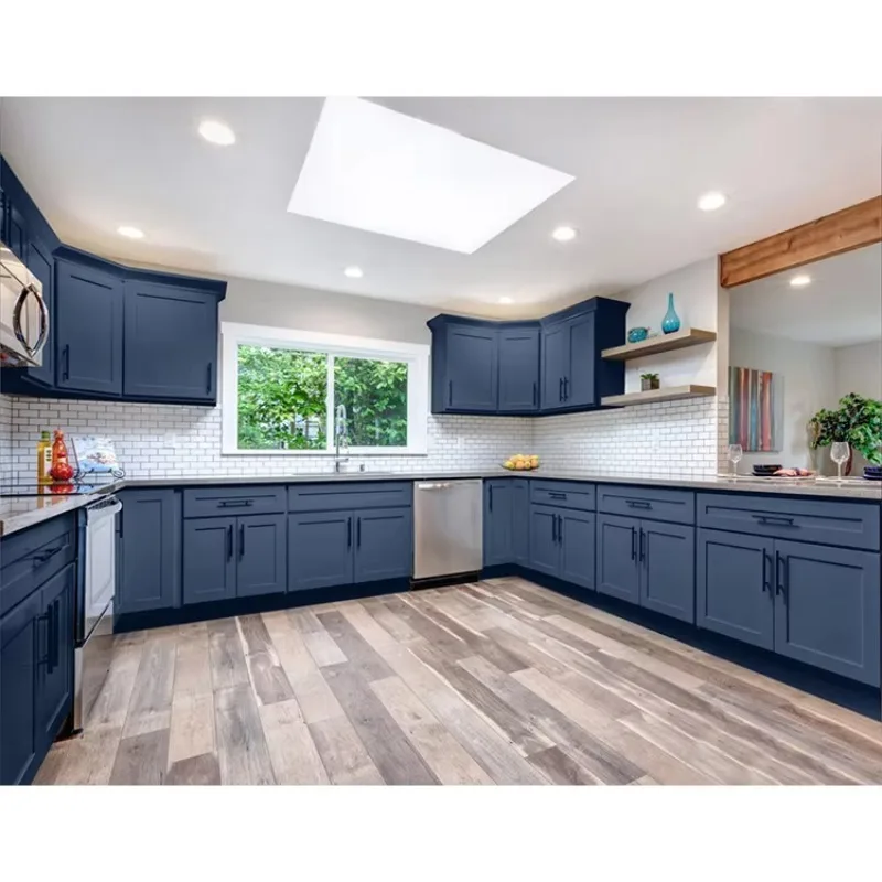 Customised Classic Mdf Wood Modular Kitchen Cabinet Set Design Modern Navy Blue Shaker Rta Wooden Kitchen Cabinets