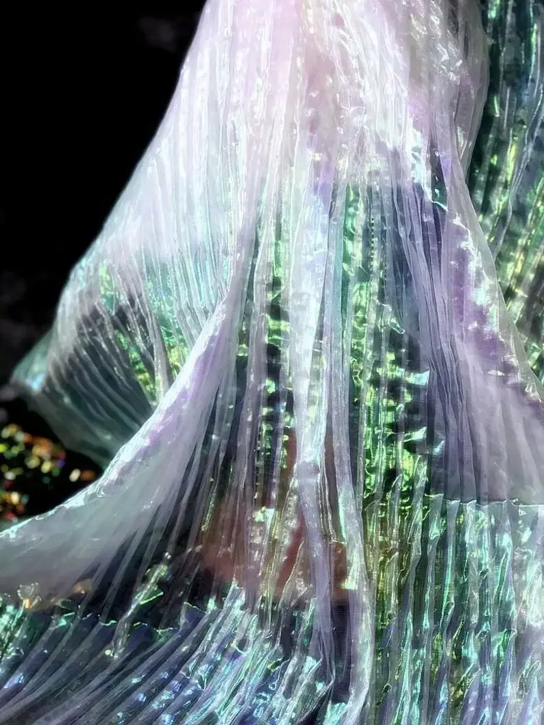 

Красочная плиссированная кружевная ткань из органзы, белая кружевная ткань с рюшами и эффектом омбре для платья для девочек, свадебное платье-пачка