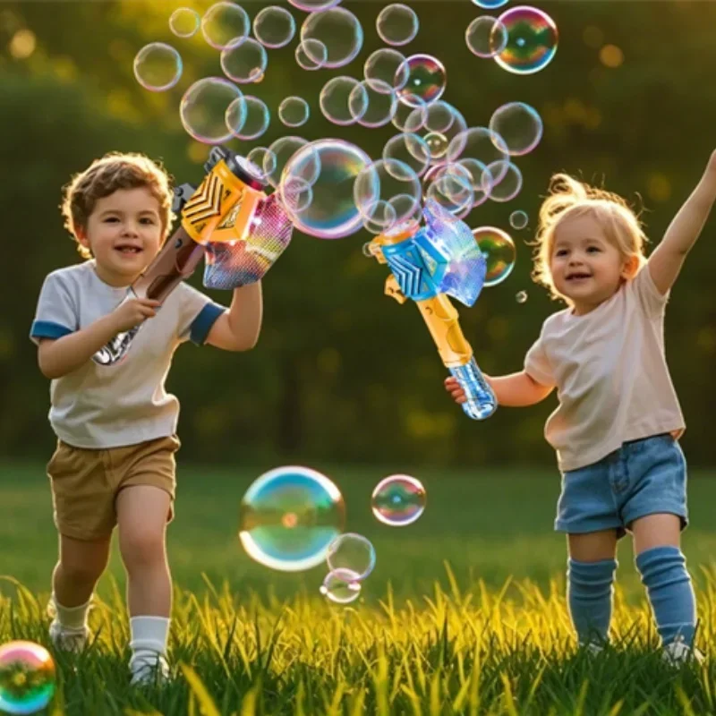 Máquina de burbujas de hacha, palo de burbujas automático de mano con luz fría, soplado de jabón, juguetes para niños, juego de fiesta al aire libre, regalos de navidad