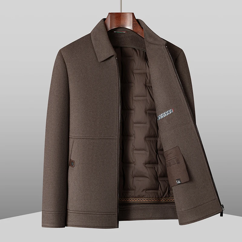 

Detachable Goose Down Liner Zipper Woolen Coats Men's Casual Thicken Wool Puffer Jacket Outwear Solid Warm Top Windbreaker Parka