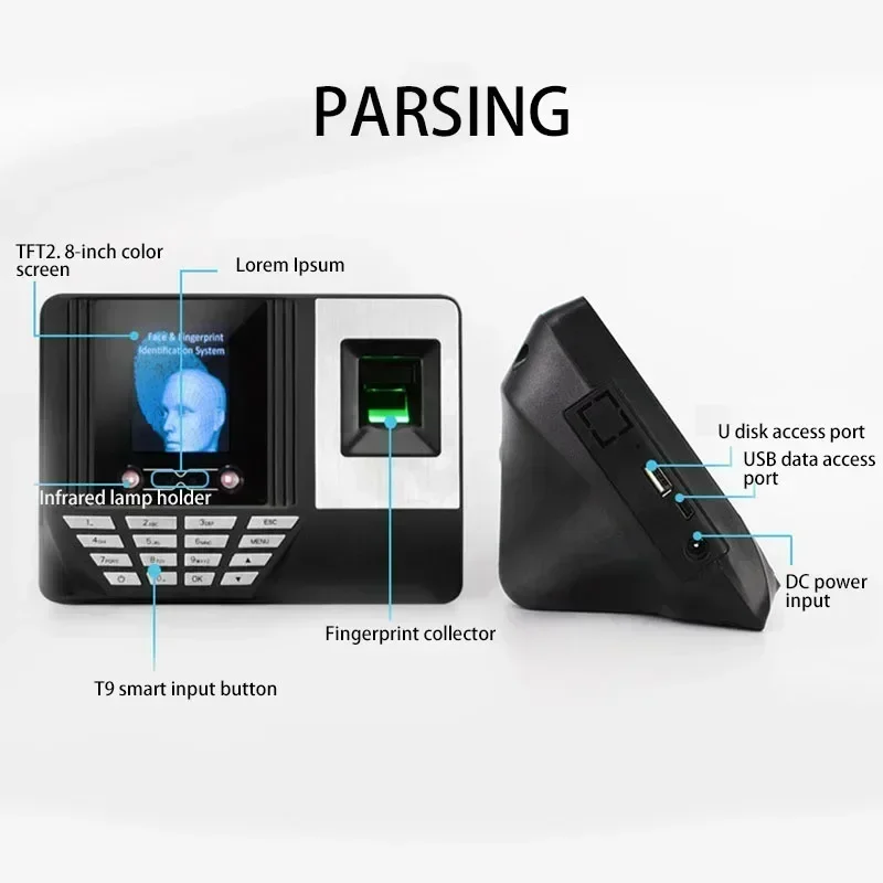 Biometric Face/Fingerprint Time & Attendance Terminal Supports USB data export;suitable for employee check-in/attendance recordi