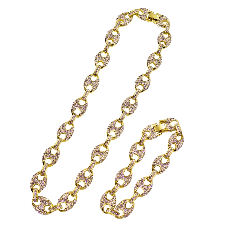 

Wholesale 12MM 14k Gold Plated Filled Chain Mens Necklace Set Jewelry Coffee Bean Pig Nose Necklace Chain For Men