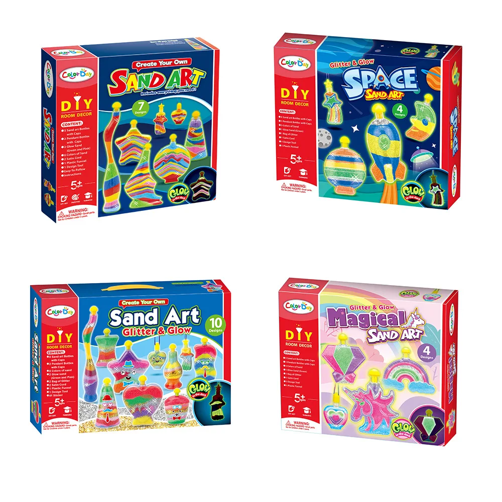 

Sand Art Kit for Kids, Make Your Own Craft Activity Kit with Sandisfying Set, Glow in The Dark Sand Art Assorted Shape Bottles a