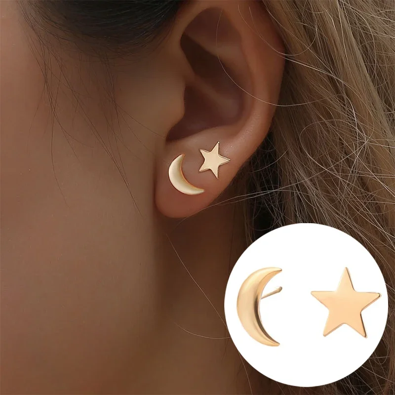 

1Pair Little Moon Star Earrings for Men Women Fashion Geometric Pendant Stud Earrings Jewelry Accessories Party Gift 2024 Trend