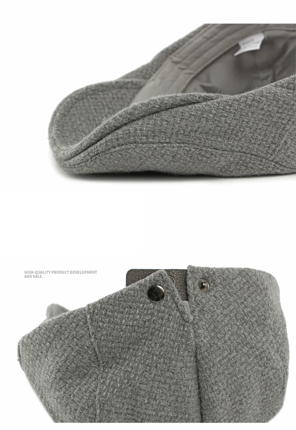 HT4887 Baskenmütze für Herren und Damen, Künstler-Baskenmütze, verstellbare Ivy-Flatcap, Unisex, Herbst-Winter, gestrickte Woll-Baskenmütze – Detail 6