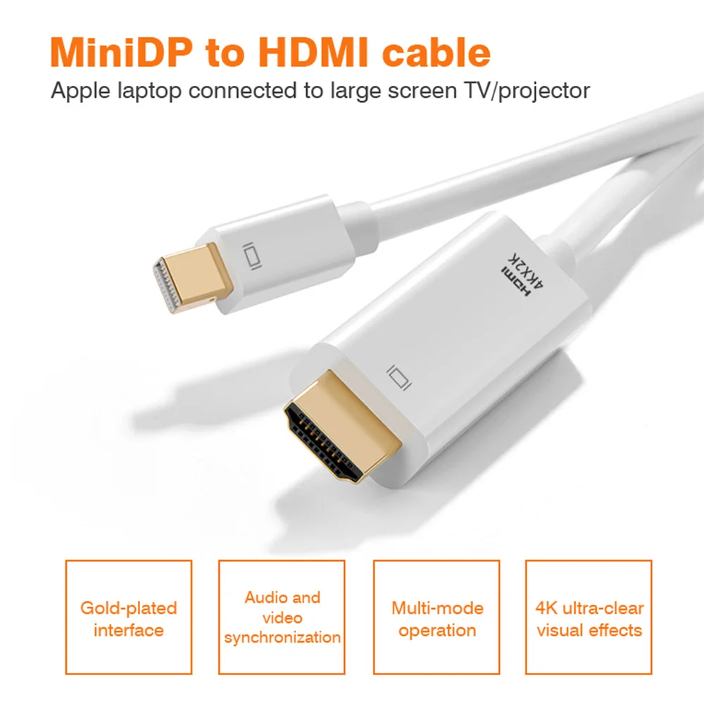 Byscoon Mini Displayport to HDMI cable 4K Thunderbolt Mini DP to HDMI HDTV adapter cable for Macbook pro Air Imac Lenovo Asus