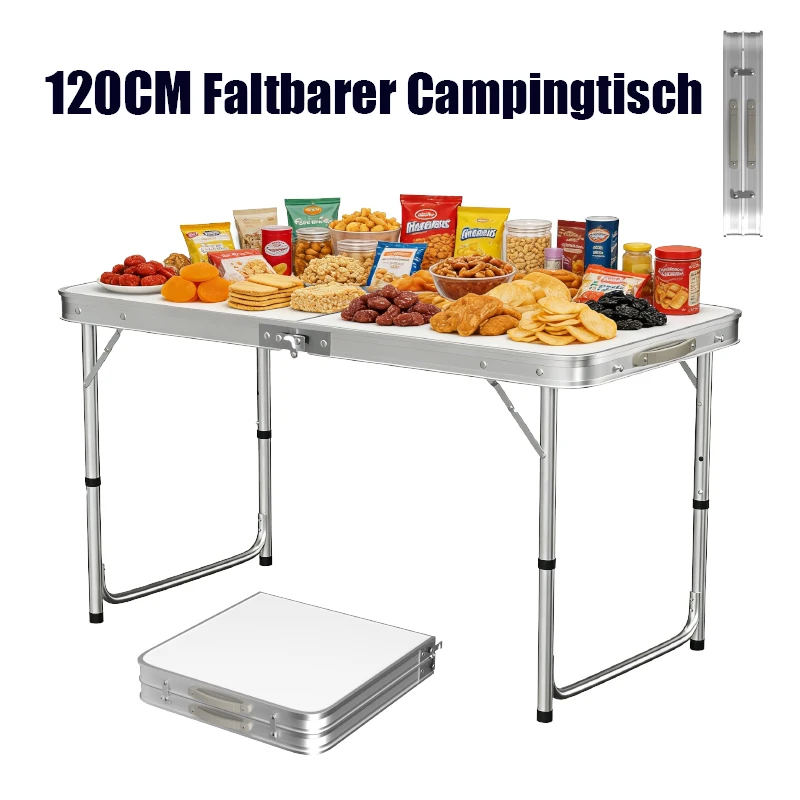 Table de camping pliable en aluminium de 120 cm, haute capacité de charge, pour le camping en plein air, les barbecues, les pique-niques