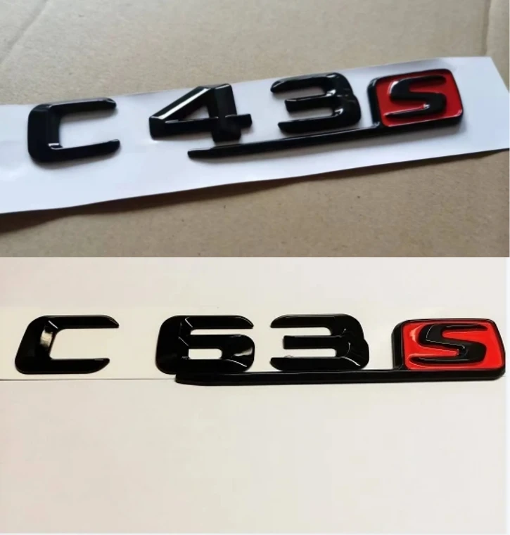 1X ABS C63s C43s Plastic Car Trunk Rear Letters Badge Emblem Emblems Decal Sticker for MB C Class C63 S C43 S