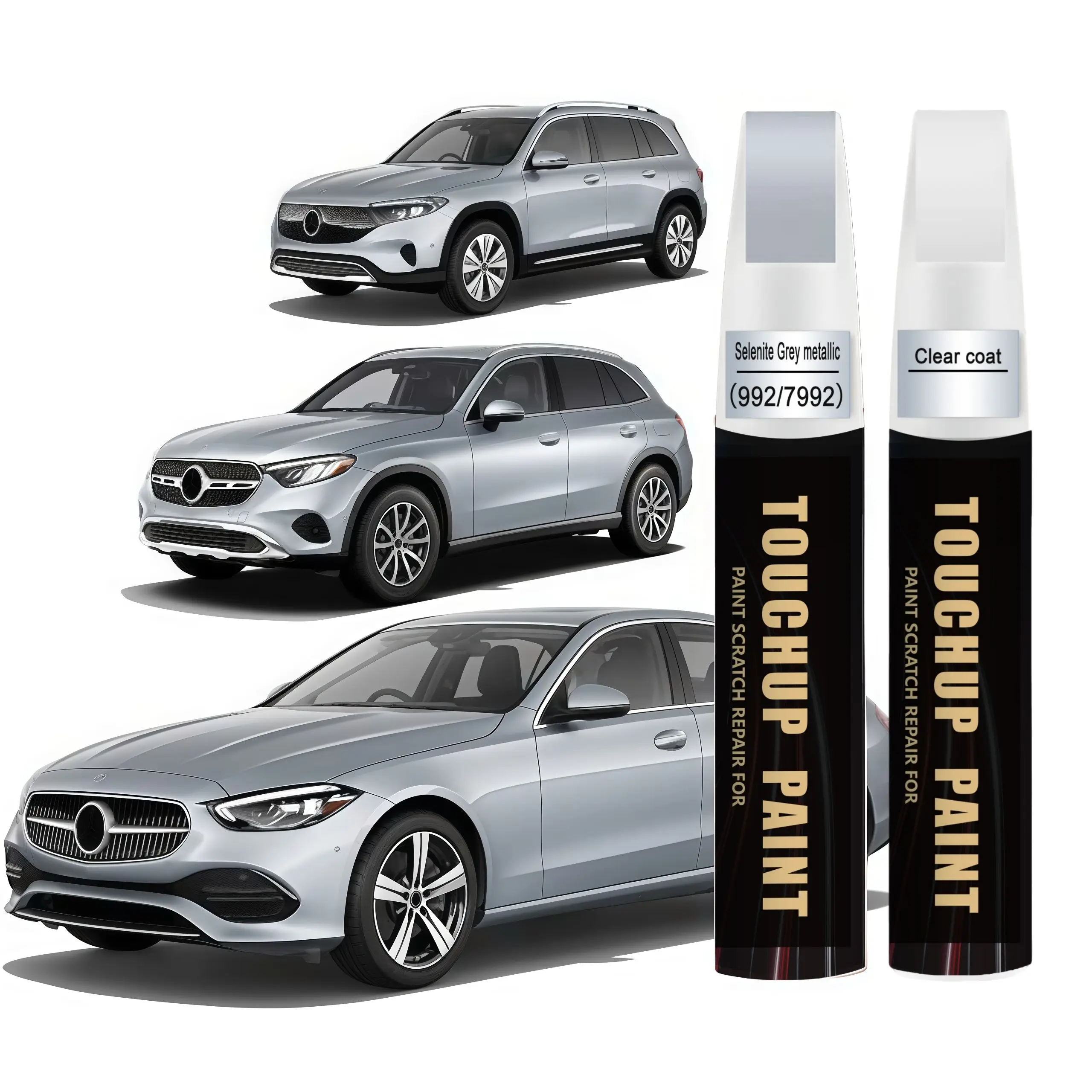 Selenite Grey metallic 992/7992 for Mercedes-Benz Touch Up Paint Kit[2K Clear Coat Included],Exact Color Match Touch Up Paint
