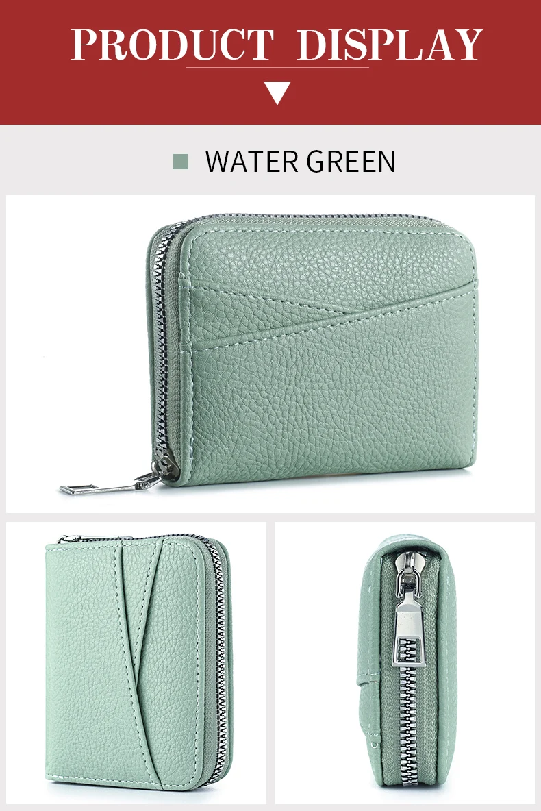 Women's Zipper Purse Short Lychee Pattern Fashion Multi-Card Slot ID Card Holder Coin Zipper Purse For Women