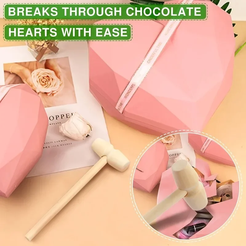 60pcs Mini Wooden Hammers Small Wooden Mallets for Breakable Chocolate Handcrafted Tool for Breakable Crafts Heart & Party Games