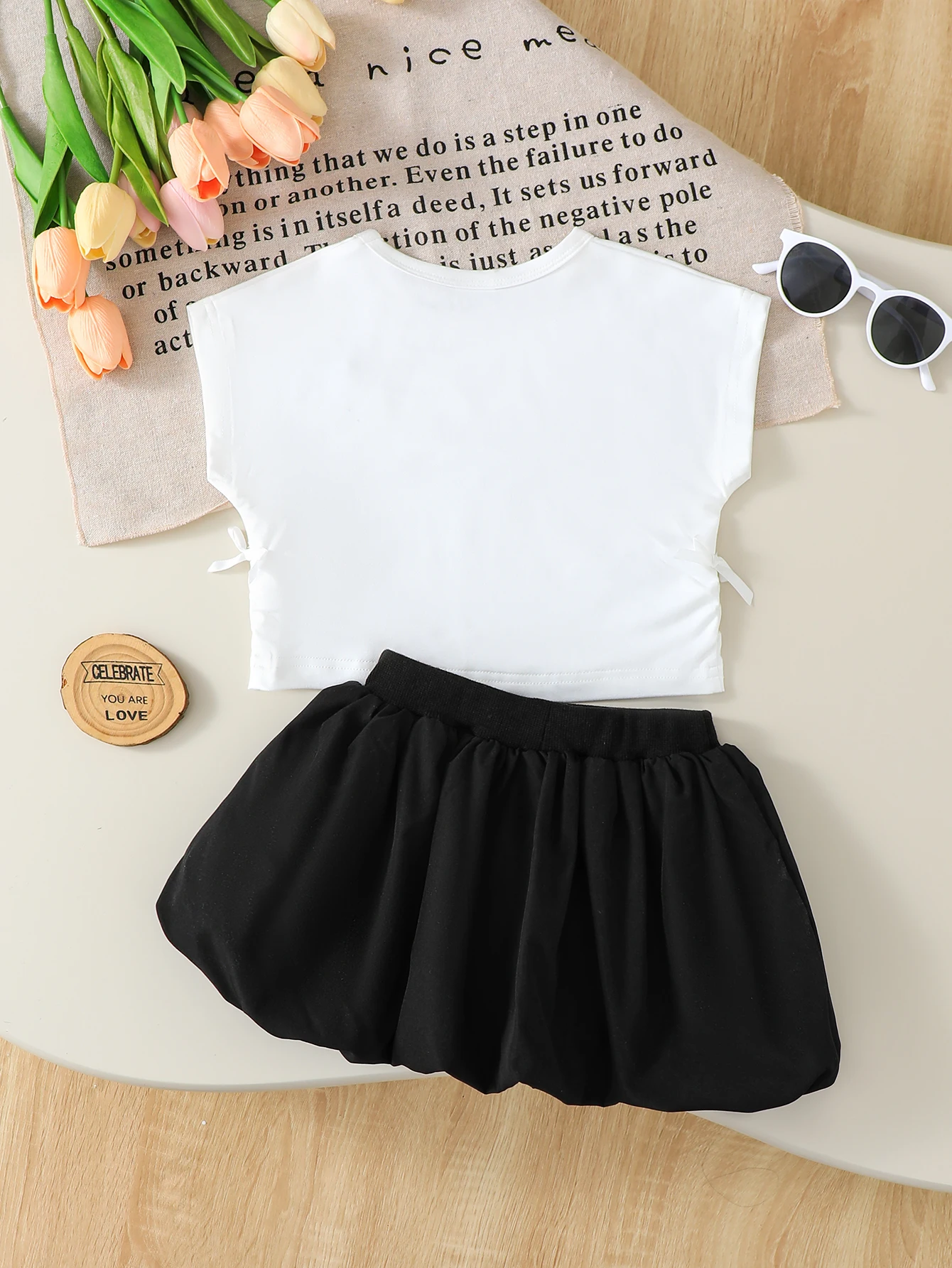 2PCS Summer Baby Girl Clothing Set Sleeveless Bow Decorative Top+Black Short Skirt Suitable for 0-3Y Girls Fashion Cute Clothes