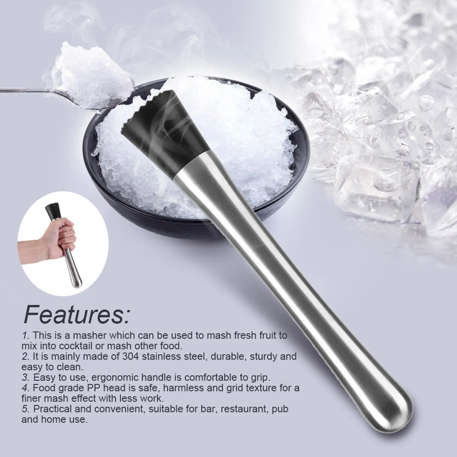 Stainless Steel Cocktail Muddler Mojito Masher Bar Stick Fruit Mixer Tool for DIY Cocktails Drinks Barware Accessories