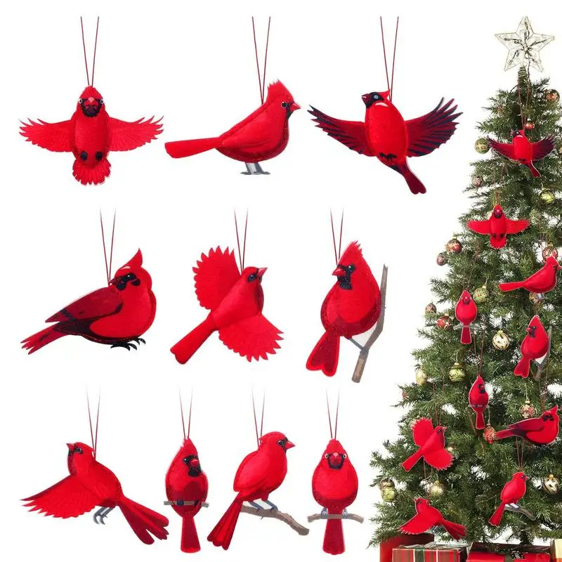 Bird Christmas Ornaments 10X Decoration Bird Red Ornaments Christmas Red Bird Ornaments Memorial Bird Christmas Tree Decorations