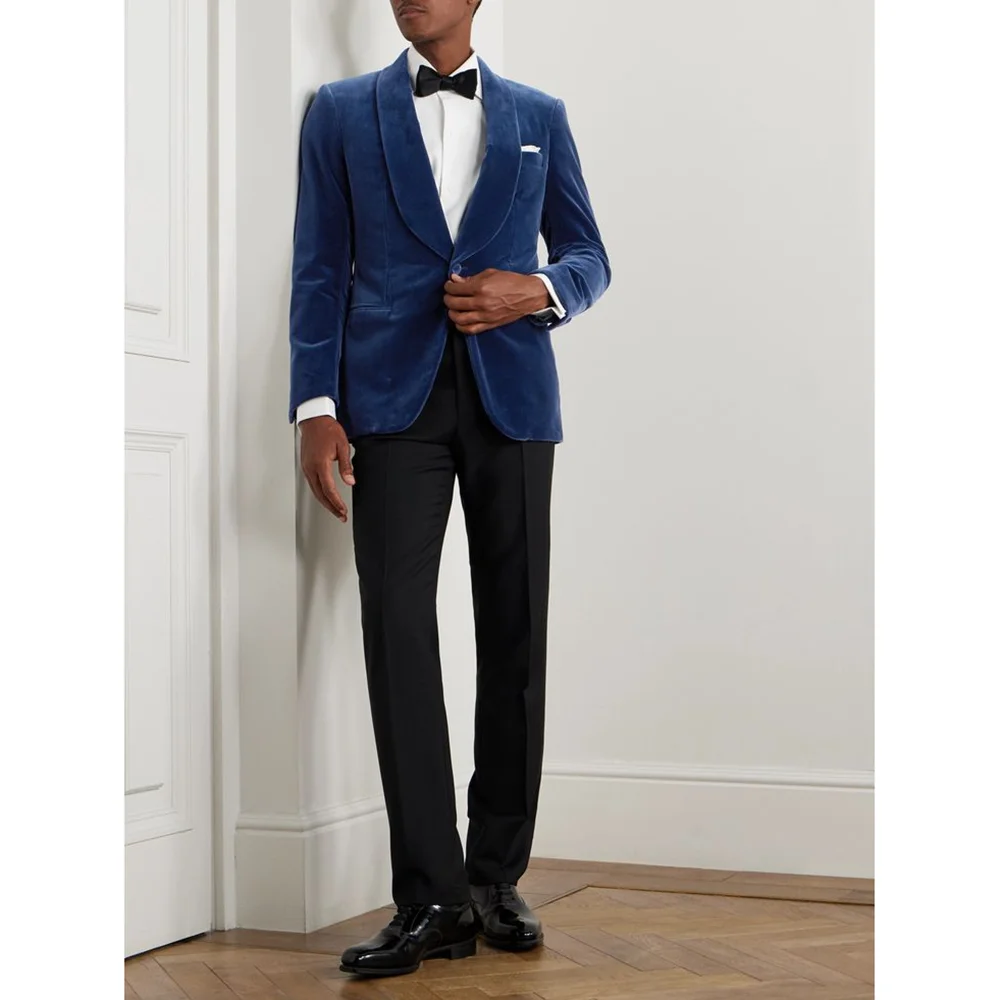 

Gentle Navy Blue Velvet Single Button Men Suits Wedding Evening Party Sets Formal Occasions Suits 2 pieces (Jacket+Pants)