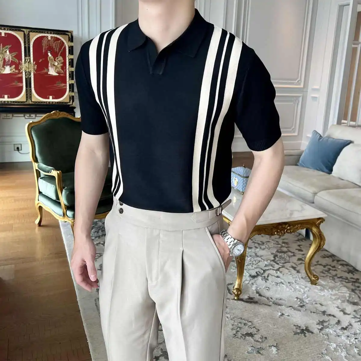 

Faionable Summer Men's irt Ice Silk ort SVE Youth Ultra Slim Fit из чистого хлопка, теплый современный воротник Sle Henry