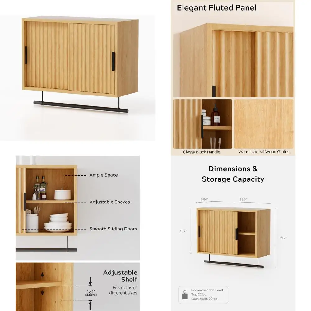 

Аптечка с деревянной раздвижной дверью с регулируемыми полками и вешалкой для полотенец для хранения в ванной комнате