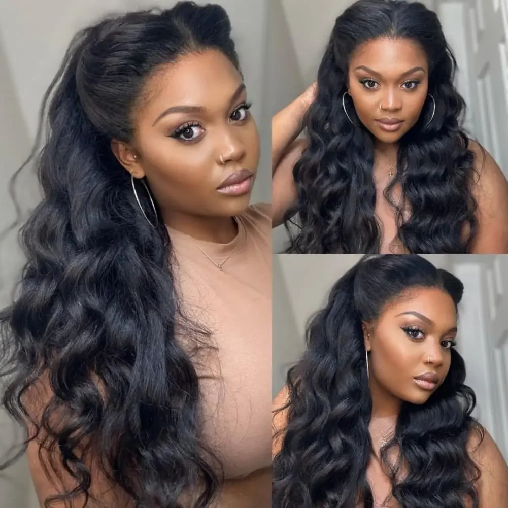 

Soft 26Inch Long Natural Black 180Density Body Wave Glueless Lace Front Wig For Women Baby Hair Preplucked Daily Wig