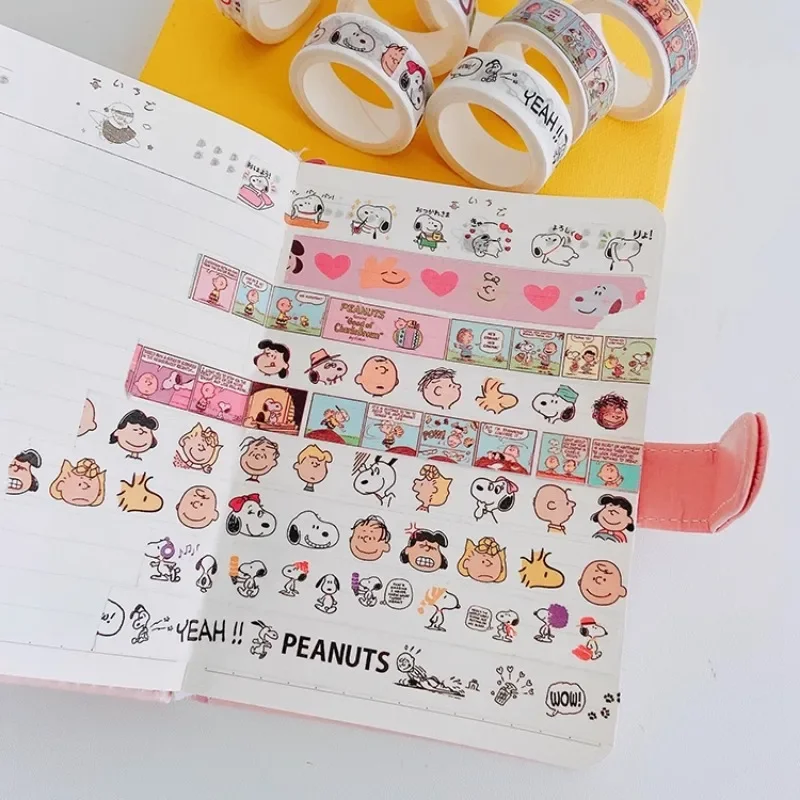 9pcs Snoopy Cartoon Zelfklevende Washi Tape 5m Anime Kawaii Journal Verwijderbare Papieren Stickers Briefpapier Scrapbooking Leuke Decal speelgoed