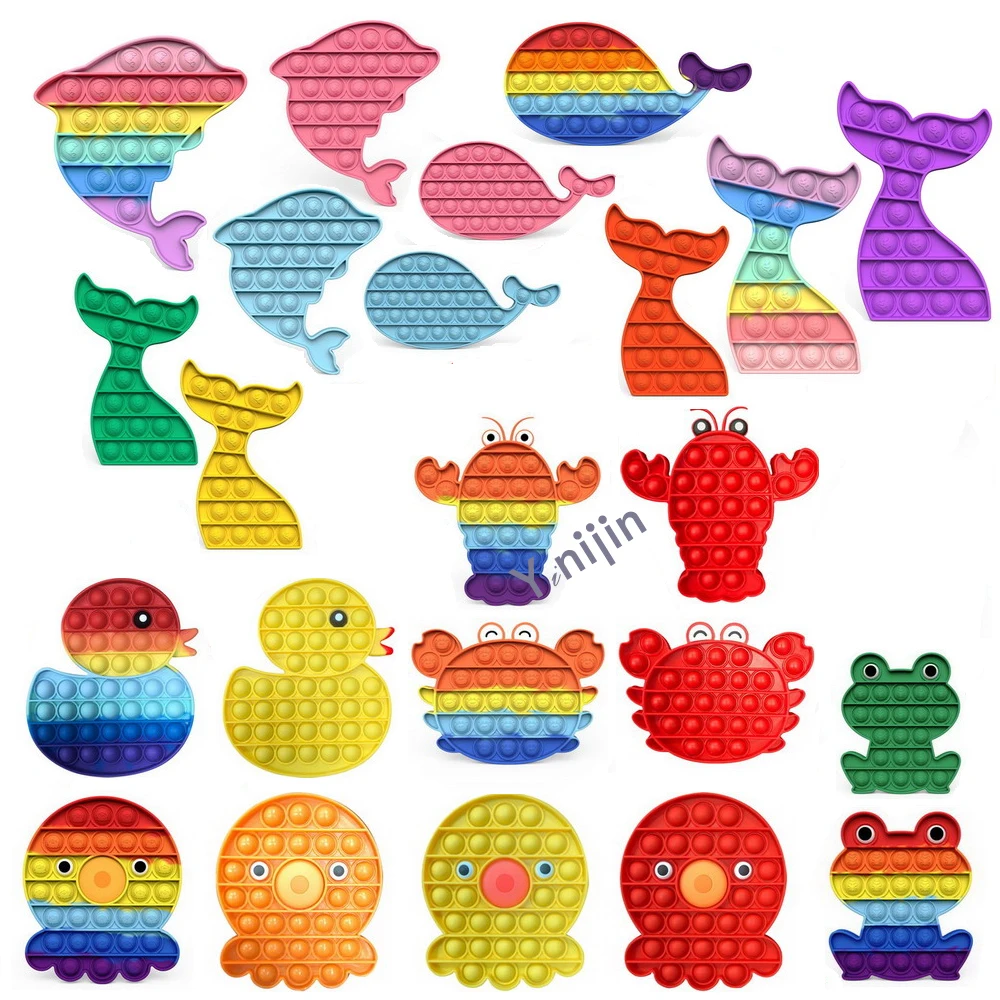 Simple dimple rainbow push bubble Figure toys anti-pressure educational toys Dinosaur Frog Fox Santa Claus Collectible Toy