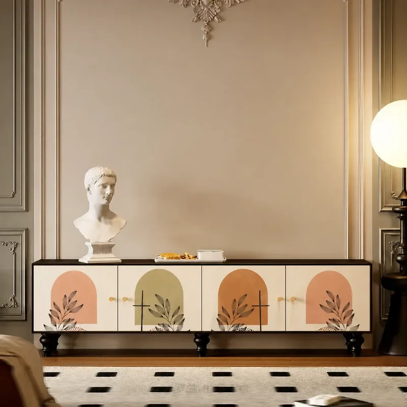 Modern Simple Solid Wood TV Cabinet Living Room Storage Unit Cream Style Integrated Tea Cabinet Furniture