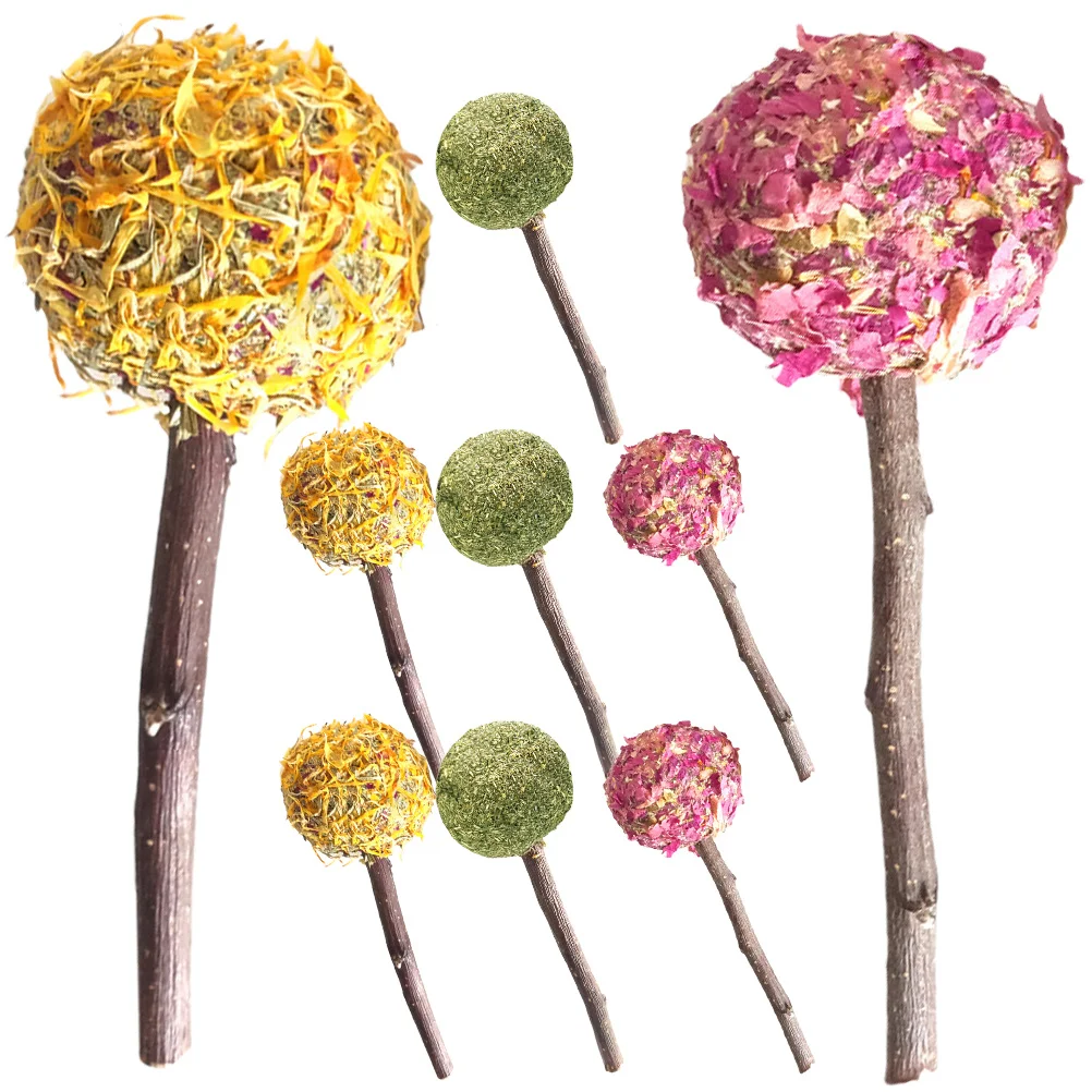 

9Pcs Small Animal Chew Stick Natural Grass Ball Lollipop for Hamster Rabbit Guinea Pig Teeth Grinding Wooden Dental Health