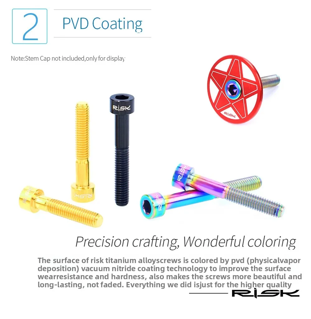 RISK 1PCS M6x30 M6x35 M6x40 M6x50mm Bicycle Headset Bolts Titanium Stem Cap Screws for Mountain MTB Road Bike M6*30/35/40/50mm