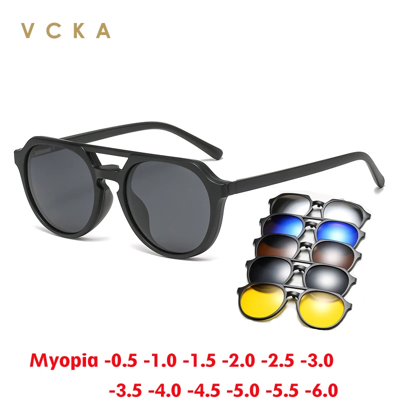 

VCKA Magnet Clip Sunglasses Myopia Glasses -0.5 To -6.0Men Women Prescription Spectacles Nearsighted Astigmatism Square Eyewear