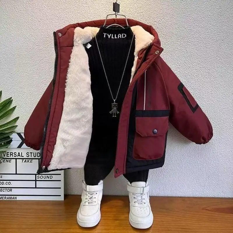 

Kawaii Casual Coat Tops Children's Winter Plush Thick Cotton 2024 New Baby Fashion Cotton Boys' Pie Overcoming Cotton Clothing