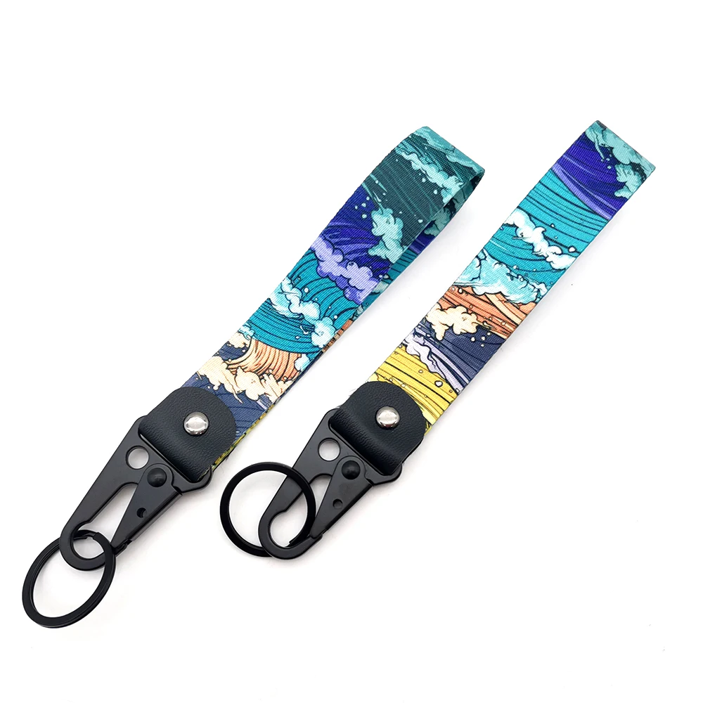 Sea Wave mental keyring Wrist strap keychain JDM Style Key Holder For Honda Toyota Mazda Mitsubishi