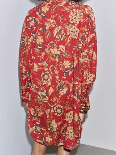 Imagen 2 del producto TRAF estilo europeo y americano novedad de verano tendencia de moda ropa de mujer suelta versátil Camisa larga con solapa estampada