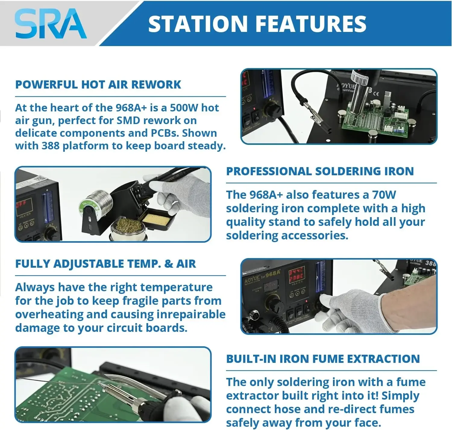 968A+ Professional SMD Digital Hot Air Rework Station with a Soldering Iron and Vacuum Pickup
