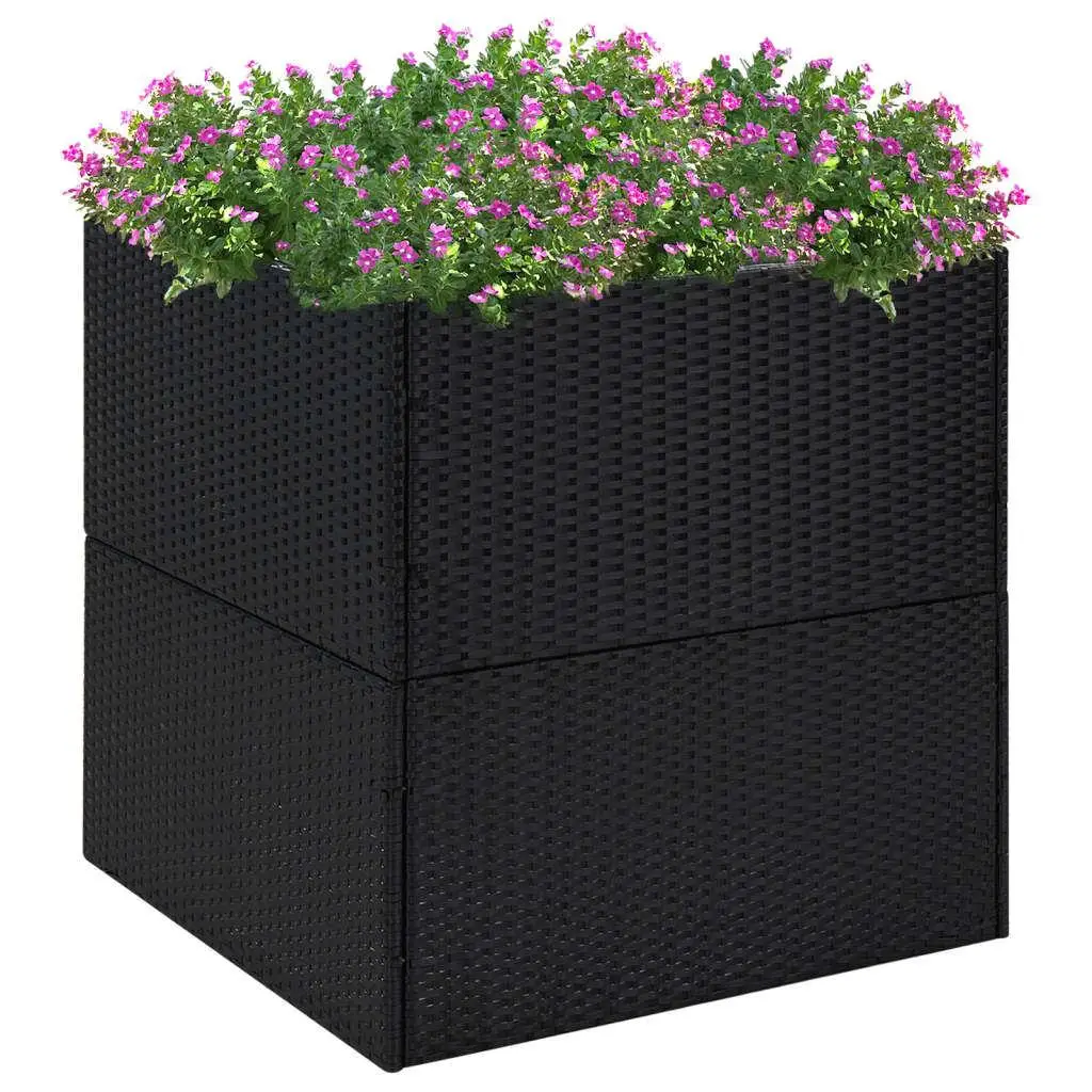 Outdoor Garden Planter Black 80x80x80 cm Durable Poly Rattan Flower Pot