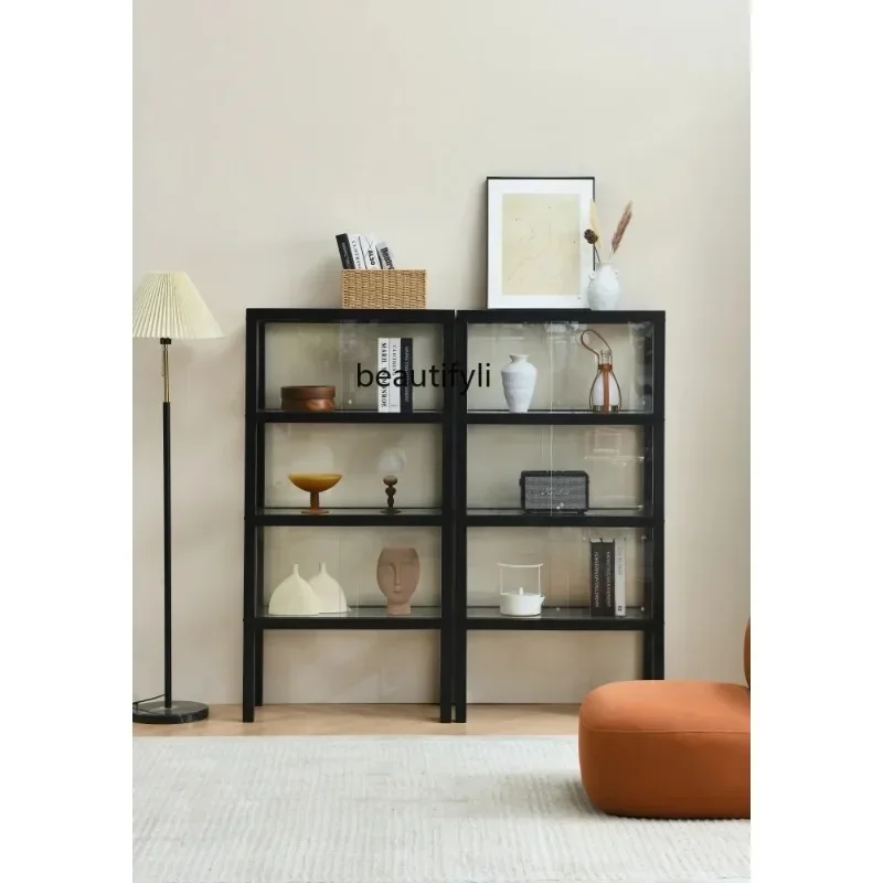 D06Nordic Bookcase Ash Wood Glass Display Camera Collection Showcase Home