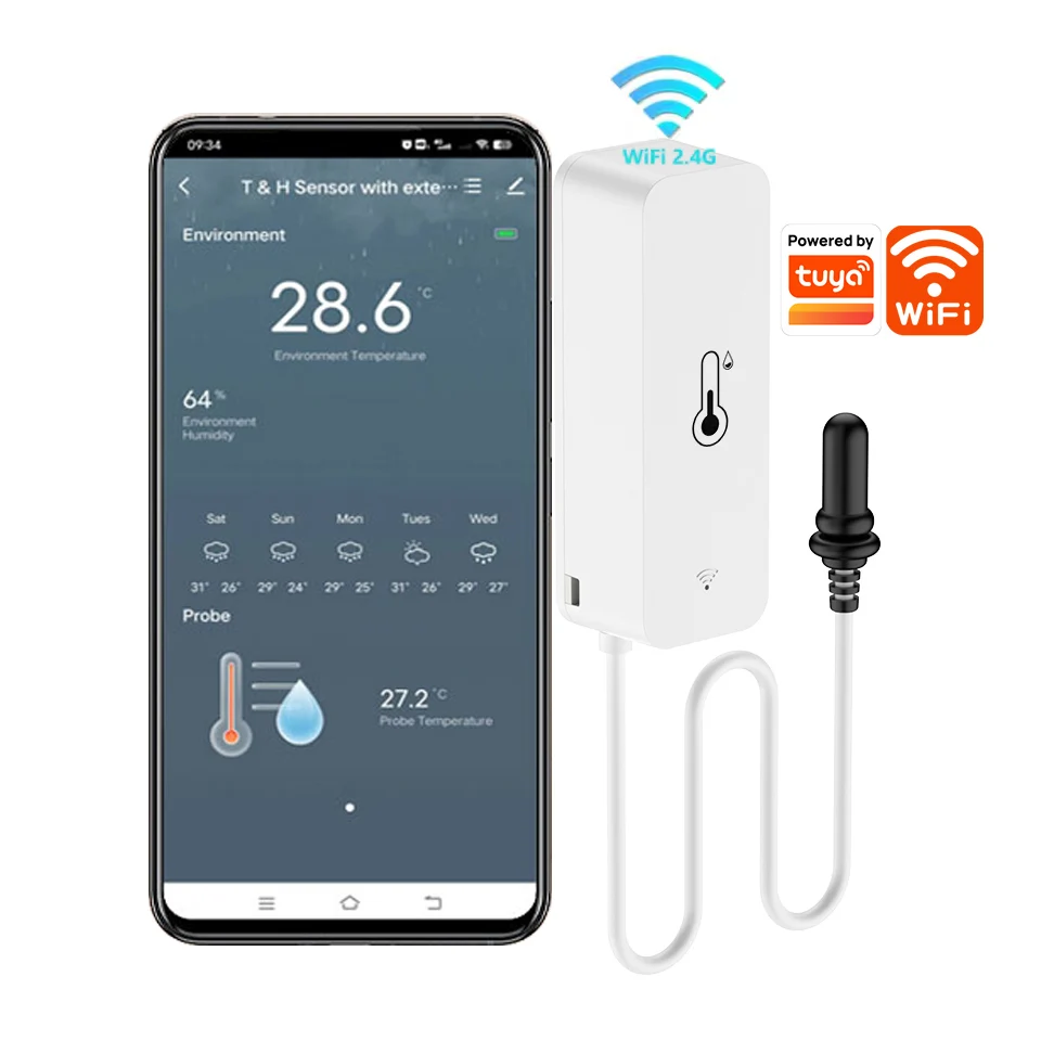 Monitoring for Plants Aquarium Alarmest Tuya WiFi Temperature Humidity Sensor With External Probe for Smart Home Hygrometer APP