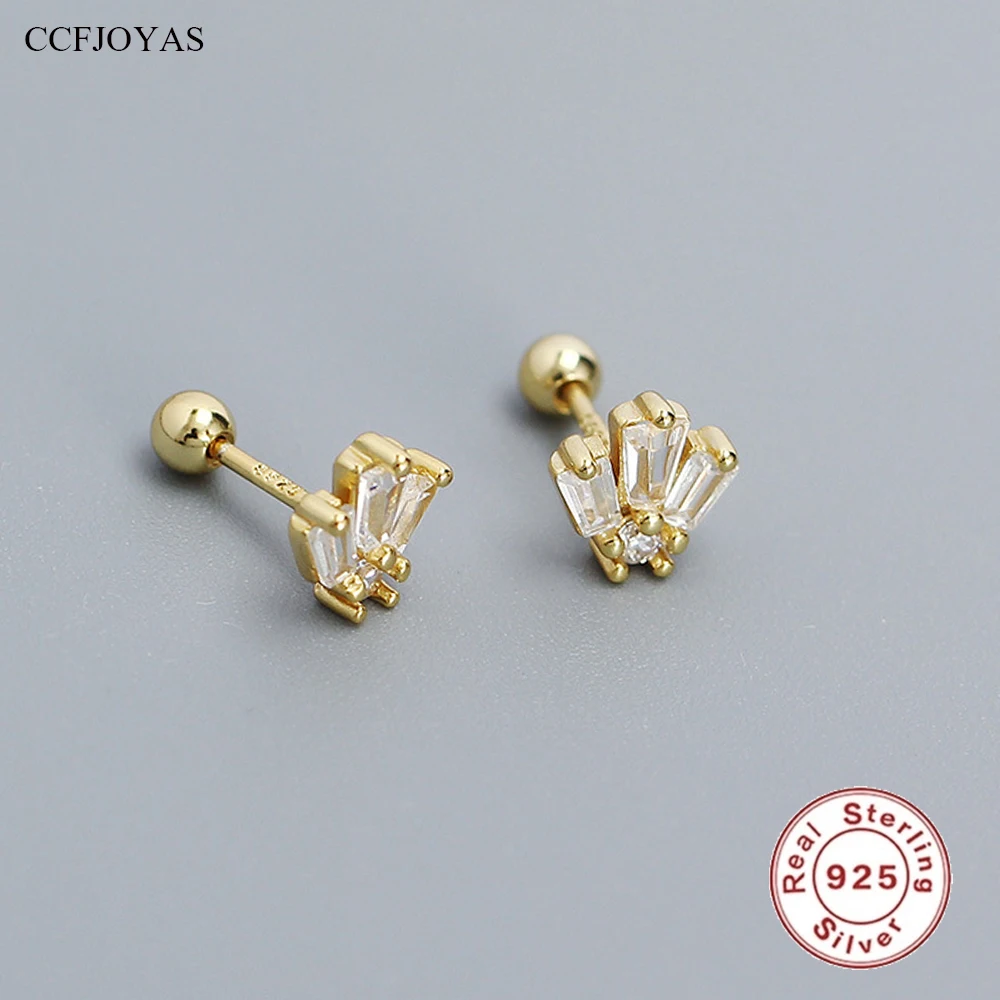 

CCFJOYAS 100% 925 Sterling Silver Geometric Trapezoid Clear Zircon Stud Earrings for Women Piercing nails Stacked Earrings New