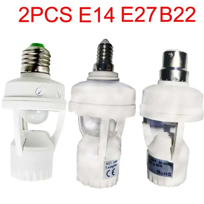 1/2PCS E27/E14/B22 Screw Light Bulb Holder 100-220V PIR Human Body Motion Sensor Control Switch for screw socket light bulbs