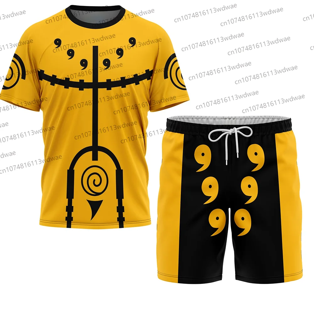 

Naruto Anime Outfit T-Shirt and Shorts Set Kyuubi Symbol Cosplay Men Sportswear Casual Costume Naruto The Sage of Six Paths​