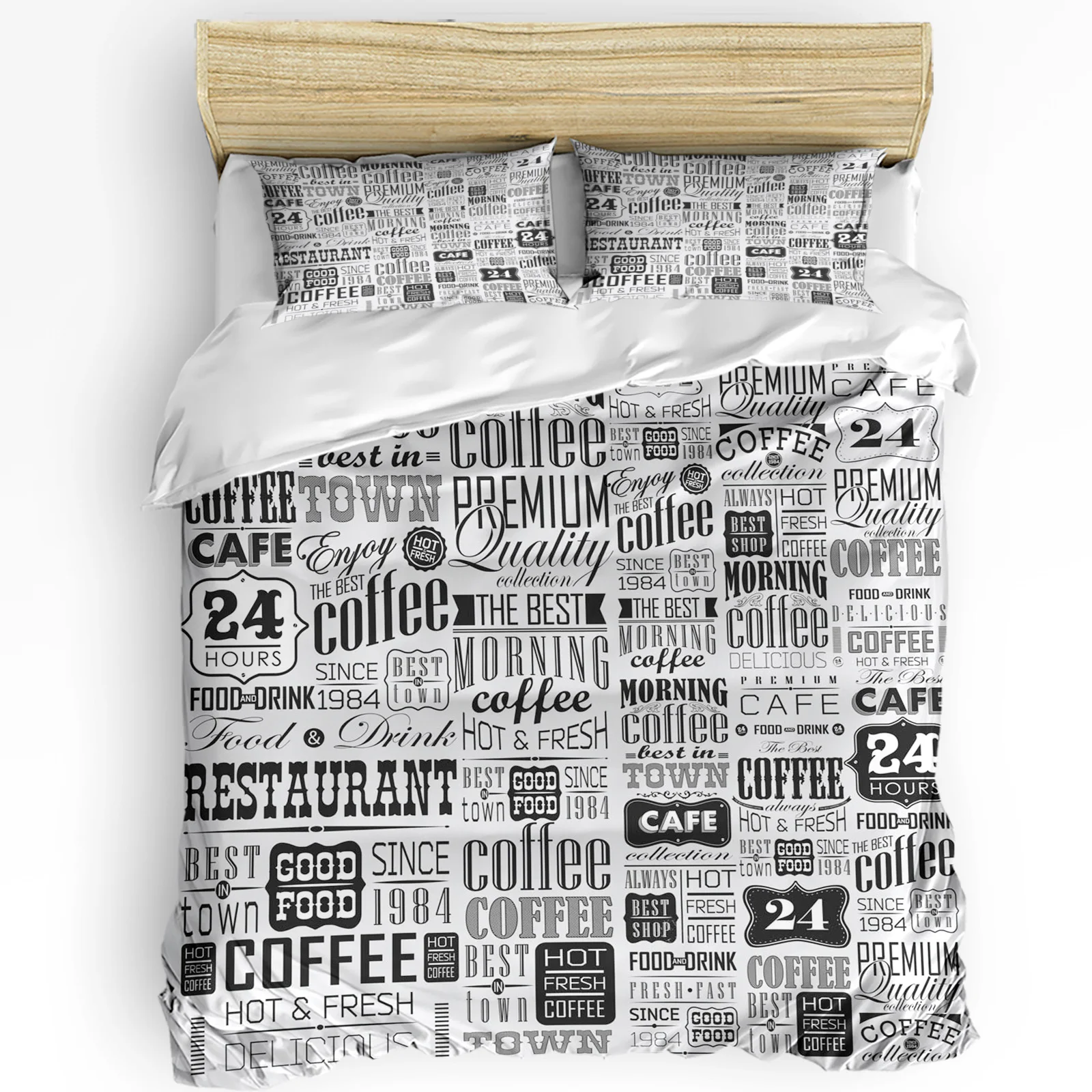 Vintage Text Coffee Duvet Cover Bed Bedding Set For Double Home Textile Quilt Cover Pillowcases Bedroom Bedding Set (No Sheet)