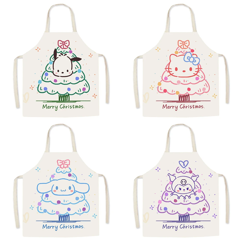 Sanrio Christmas apron ‌‌ Kuromi Cinnamon Dog Christmas Tree Print Linen Apron Kitchen Restaurant Waiter Chef Apron