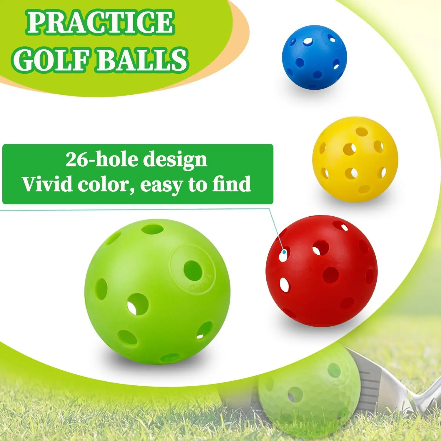 24Pcs/Bag 42MM Practice Golf Ball Perforated Color Indoor Airflow Plastic Golf Balls Training Toy Ball Good for Your Pets