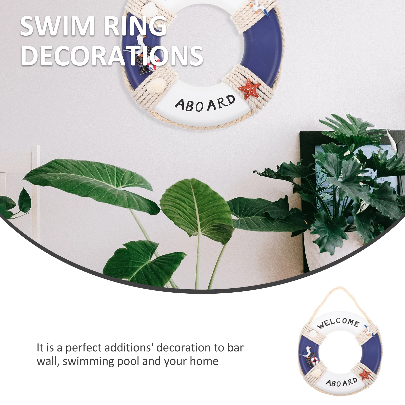 

2Pcs Wooden Swim Rings Nautical Lifebuoys Bar Wall Decorations Home Pool Garden Decors Nautical Life Ring Rustic Sea Style