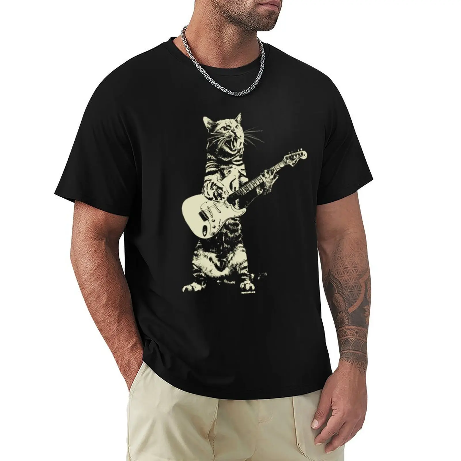 

Cat playing guitar T-Shirt topping funny costumes mens graphic t-shirts