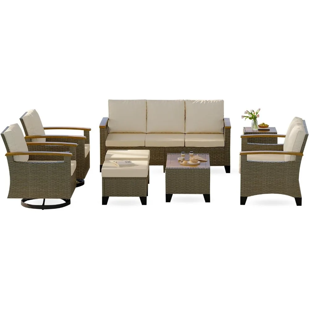 

8-Piece Wicker Patio Set: Swivel Glider, Loveseat, 3-Seat Sofa & 2 Ottomans - Conversation Set​