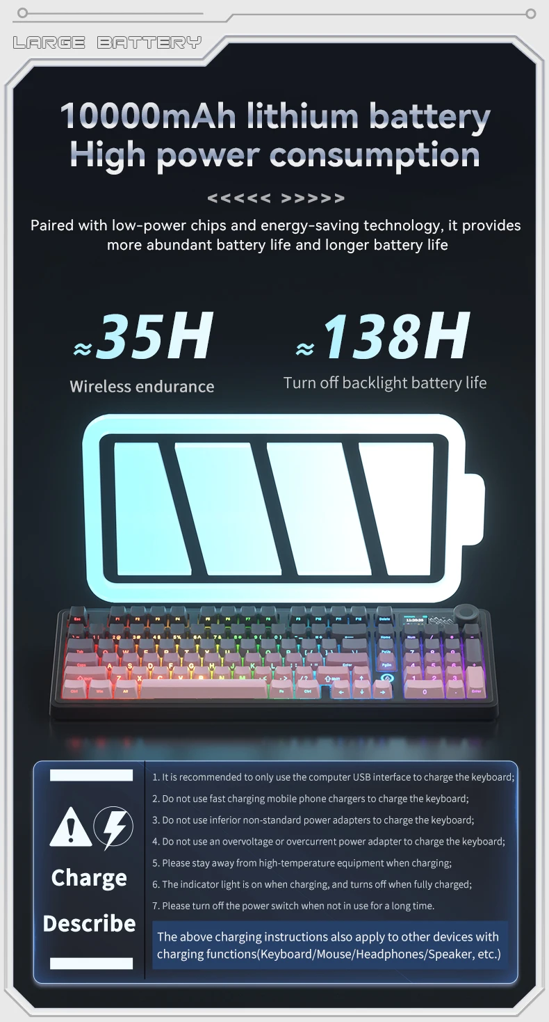 Ajazz AK980 V2 Gaming Mechanische Tastatur Geschenk-Switch Vollgröße RGB-Tastenkappen Montage Drei Modi – Detail 5