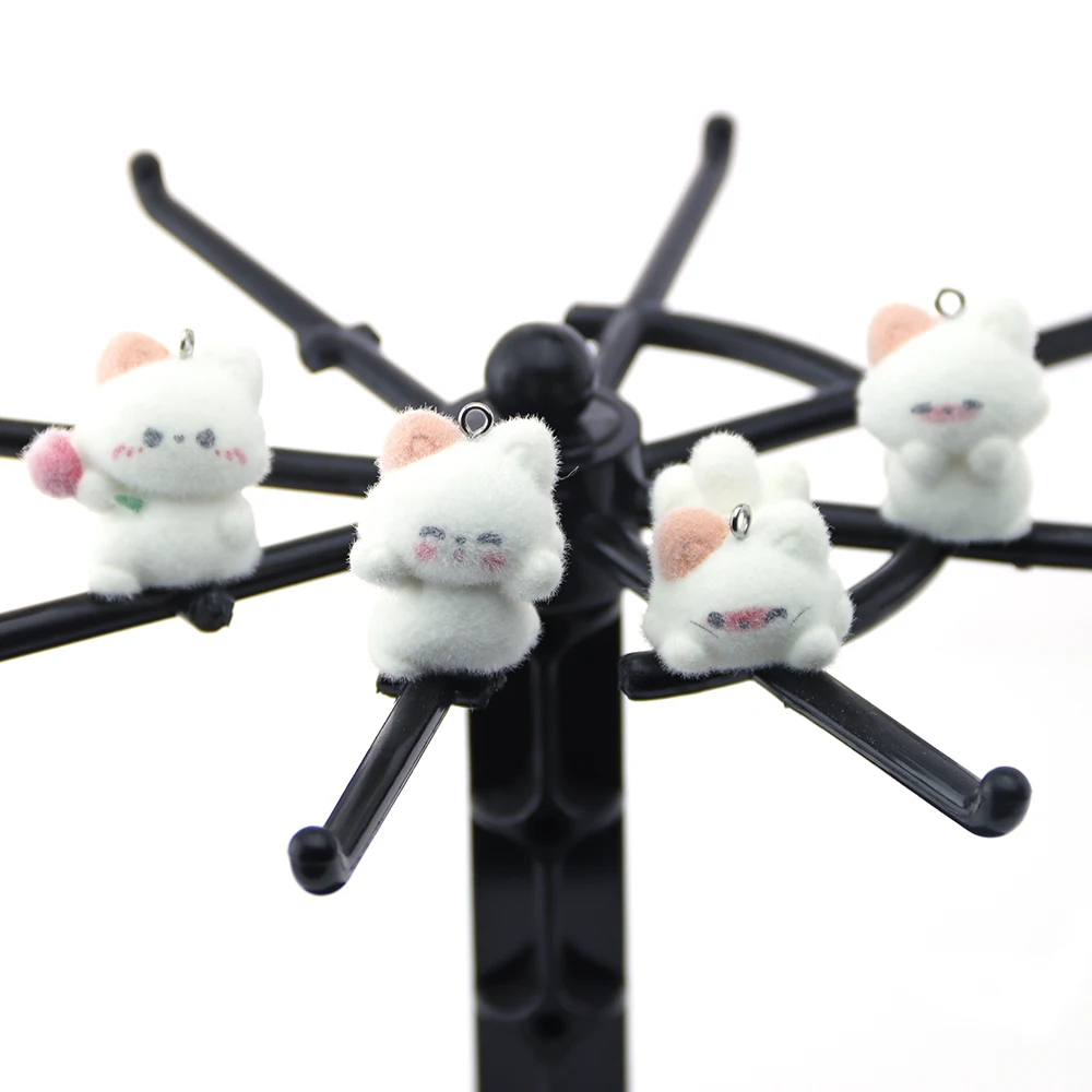 20pcs 3D Flocking Resin Cat Charms Animals Plush Dolls Pendants for Necklace Earrings DIY Making Jewelry Accessories Wholesale
