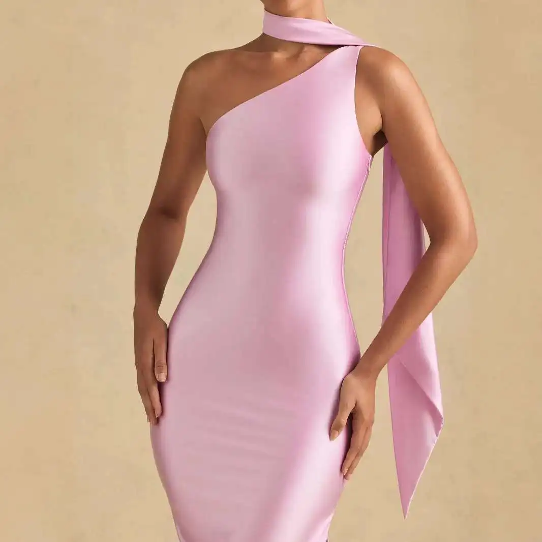 2025 New Style Off-shoulder Luxury High Elasticity High-grade Satin Sexy Slim Fit Bodycon Dress Dress Robe Vestido Women Elegant