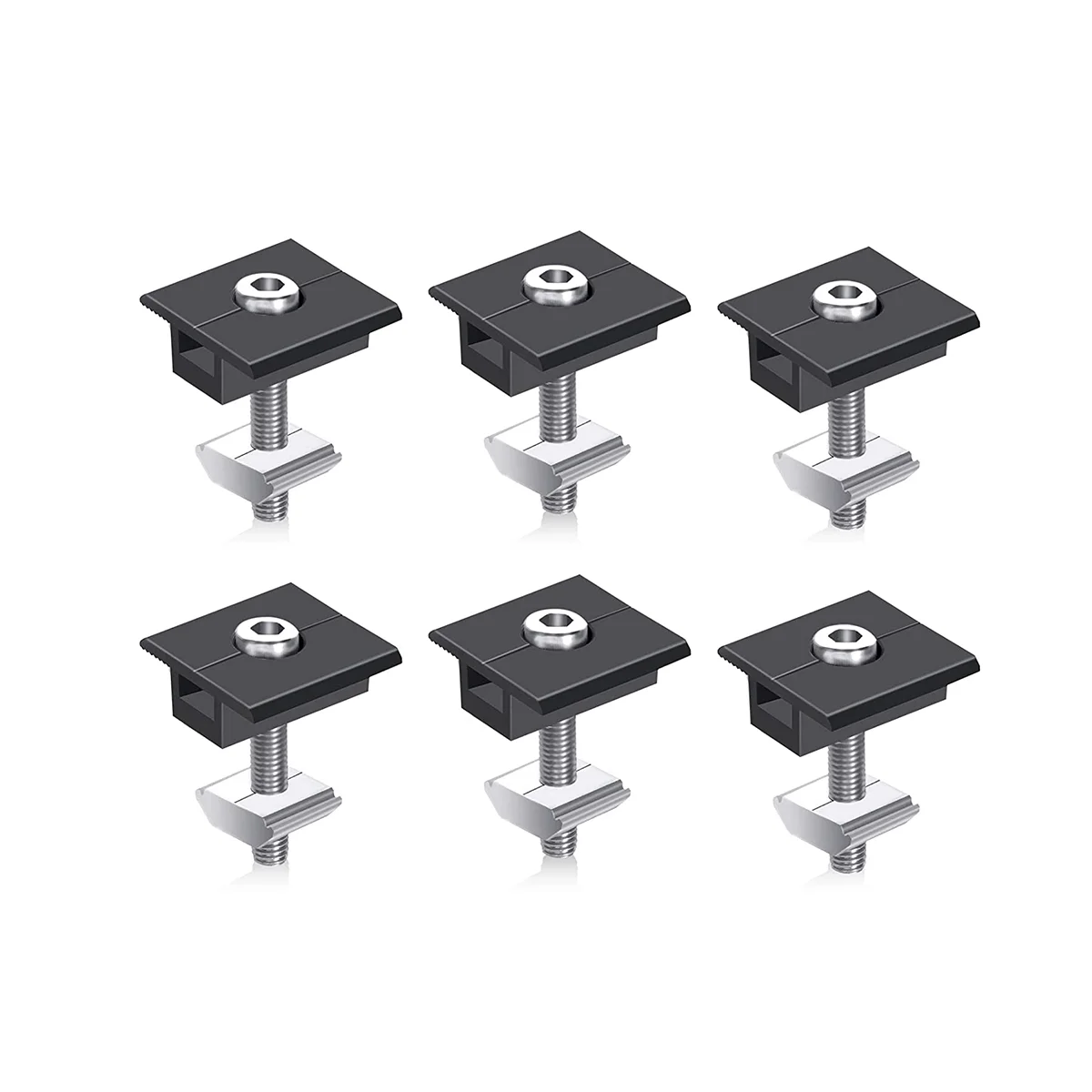 6 Pack Centre Clamp 30mm Black T-Shaped Centre Clamp Photovoltaic Adjustable Solar Panel Centre Clamp for Solar Panel