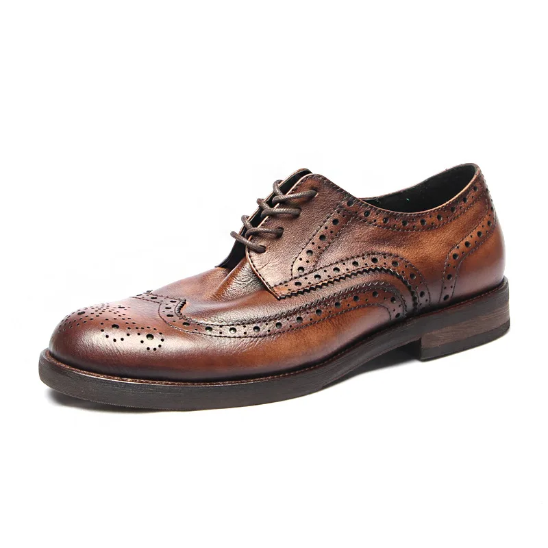 Scarpe da uomo brogue in pelle di vacchetta retrò Casual tutte in vera pelle Marrone nero Scarpe derby da lavoro formali Moda di alta qualità