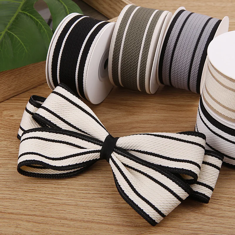 10 Yards 40MM Black White Striped Knitting Ribbon Headwear Hair Bows DIY Crafts Gift Wrapping Handmade Accessories